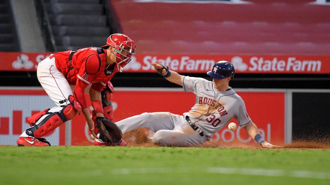 The Houston Astros' game against the Los Angeles Angels that was scheduled for Wednesday has been postponed until next month because of Hurricane Laura. (Mark J. Terrill/AP)