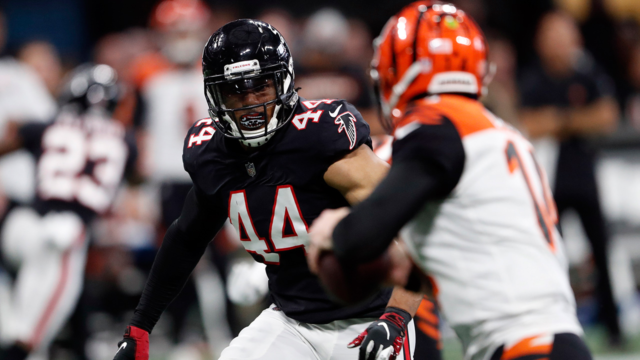 In this Sept. 30, 2018 photo, Atlanta Falcons linebacker Vic Beasley (44) rushes against the Cincinnati Bengals during the second half in Atlanta. (John Bazemore/AP)