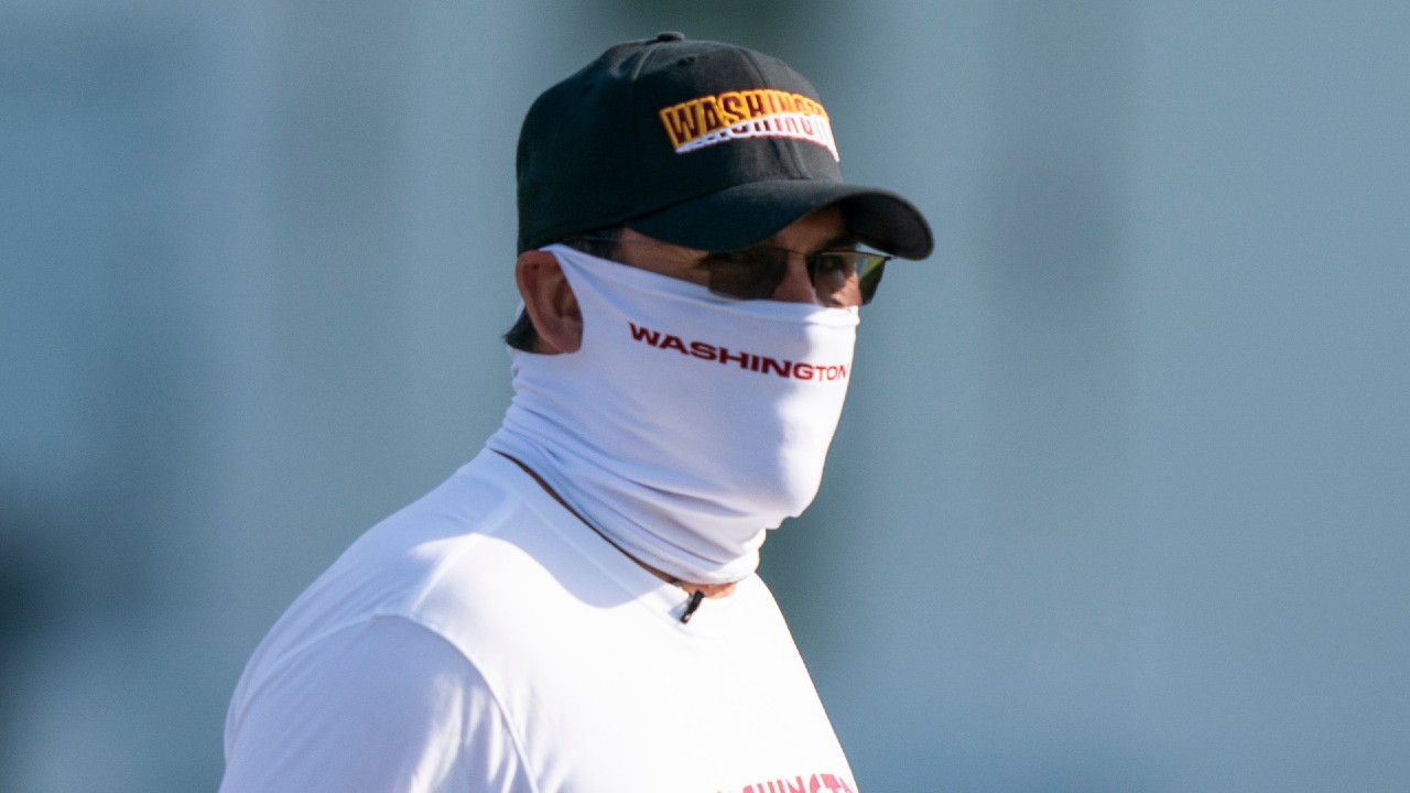 Washington head coach Ron Rivera arrives for practice wearing a face mask. (Alex Brandon/AP)