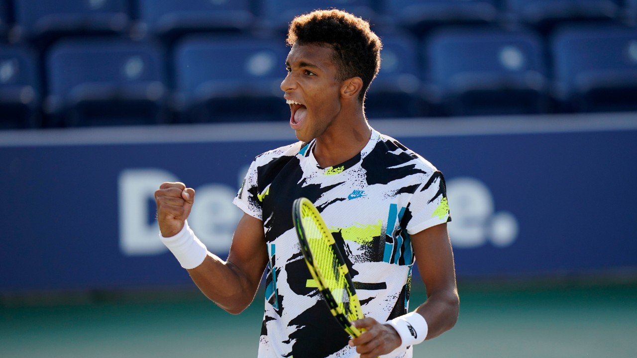 Felix Auger-Aliassime, of Canada, celebrates. (Frank Franklin II/AP)