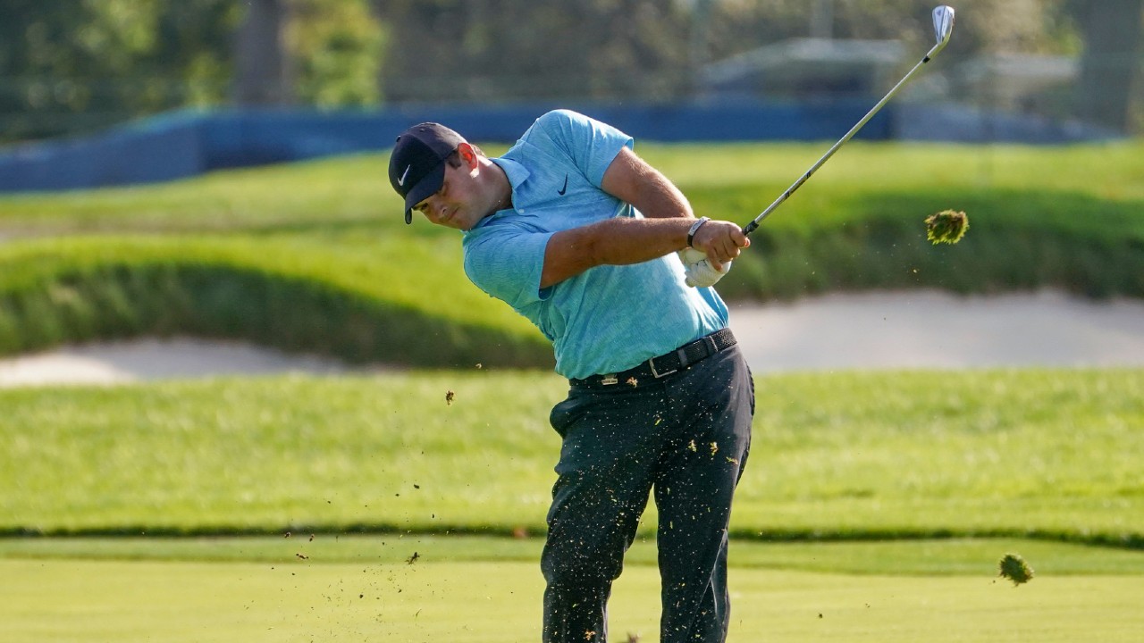 Patrick Reed, of the United States, plays a shot off the second fairway during the second round of the US Open Golf Championship, Friday, Sept. 18, 2020, in Mamaroneck, N.Y. (John Minchillo/AP)