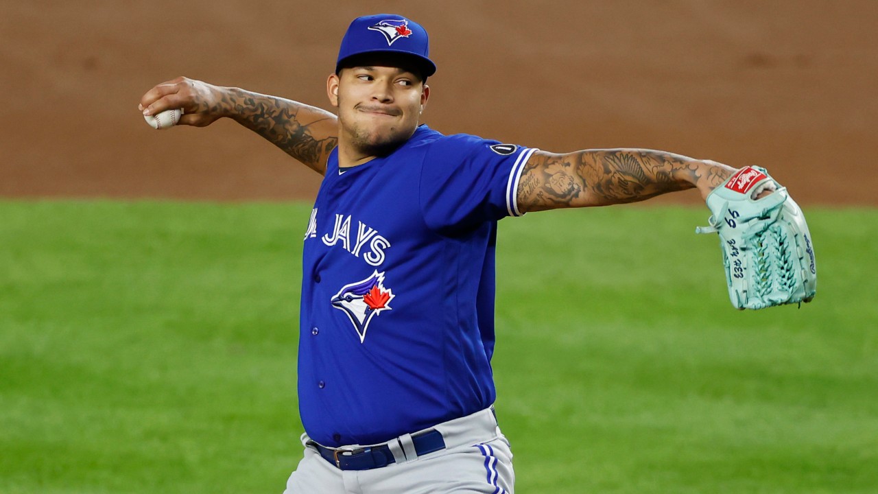 Toronto Blue Jays pitcher Taijuan Walker winds up during the first inning of the team's baseball game against the New York Yankees. (Adam Hunger/AP)