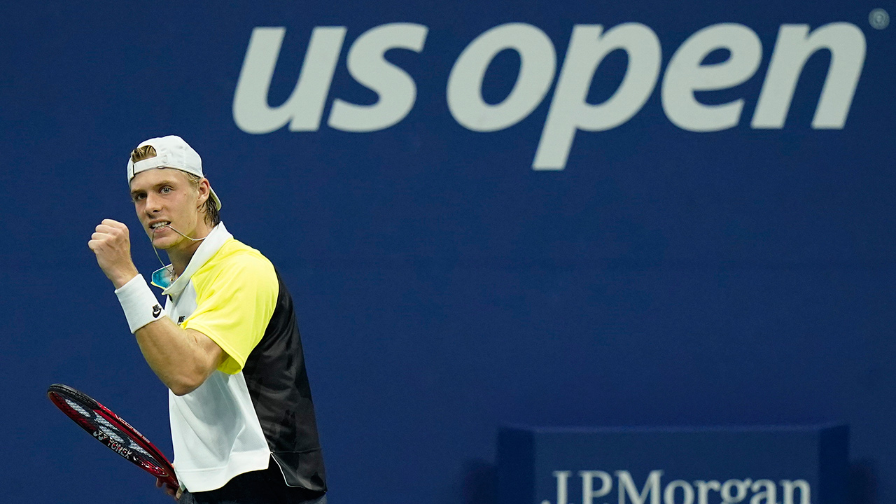Denis Shapovalov, of Canada, reacts during a match against David Goffin, of Belgium, during the fourth round of the US Open tennis championships, Sunday, Sept. 6, 2020, in New York. (Frank Franklin II/AP)
