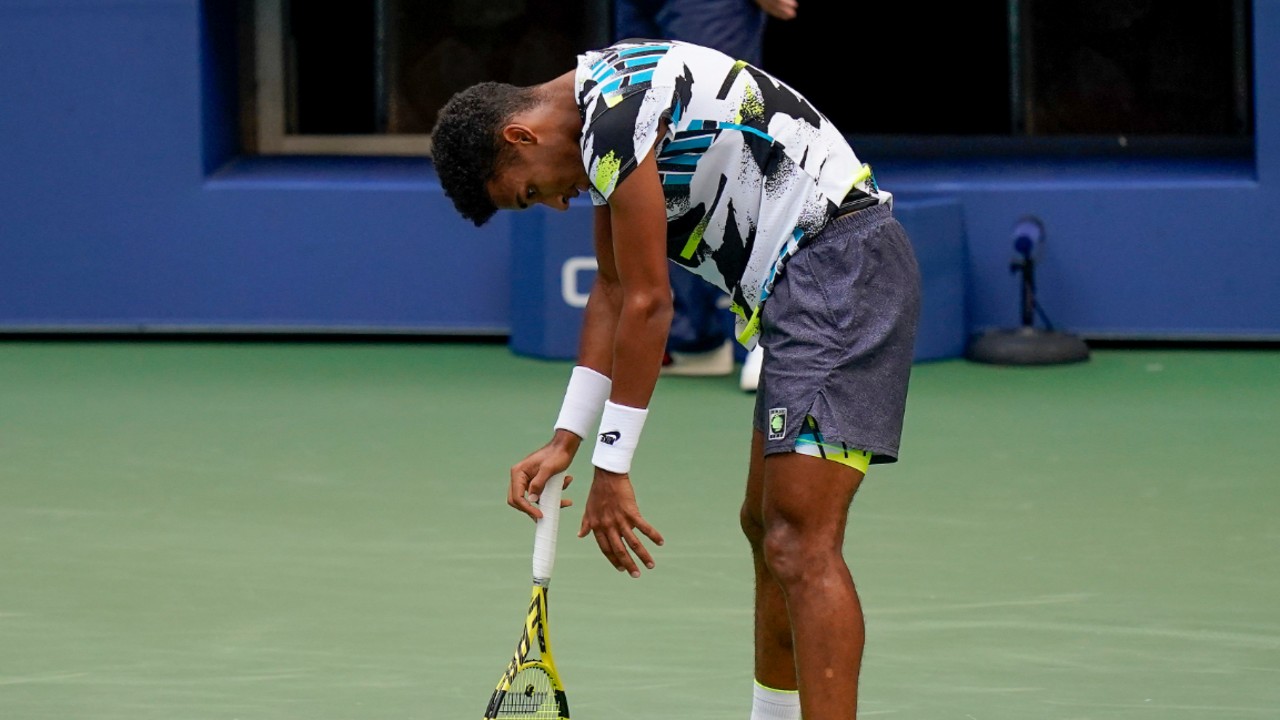 Felix Auger-Aliassime, of Canada, reacts after losing a point. (AP Photo/Seth Wenig)