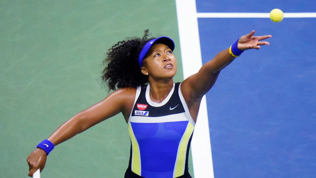 Naomi Osaka, of Japan, serves to Shelby Rogers, of the United States, during the quarterfinal round of the US Open tennis championships, Tuesday, Sept. 8, 2020, in New York. (Frank Franklin II/AP)