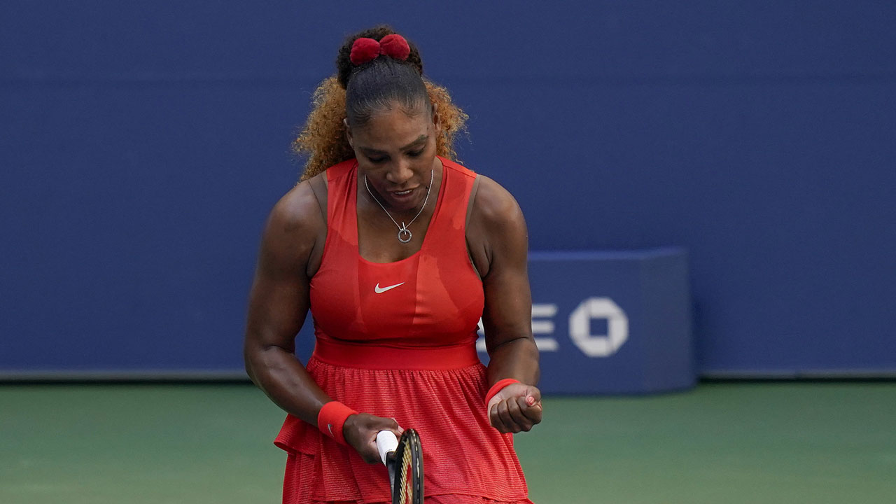 Serena Williams, of the United States, reacts during a match against Sloane Stephens, of the United States, during the third round of the US Open tennis championships. (Seth Wenig/AP)