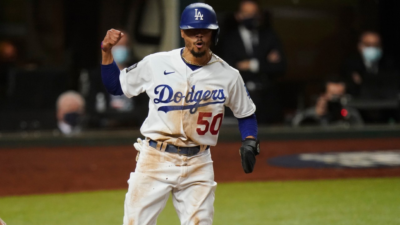 Los Angeles Dodgers outfielder Mookie Betts celebrates. (Eric Gay/AP)