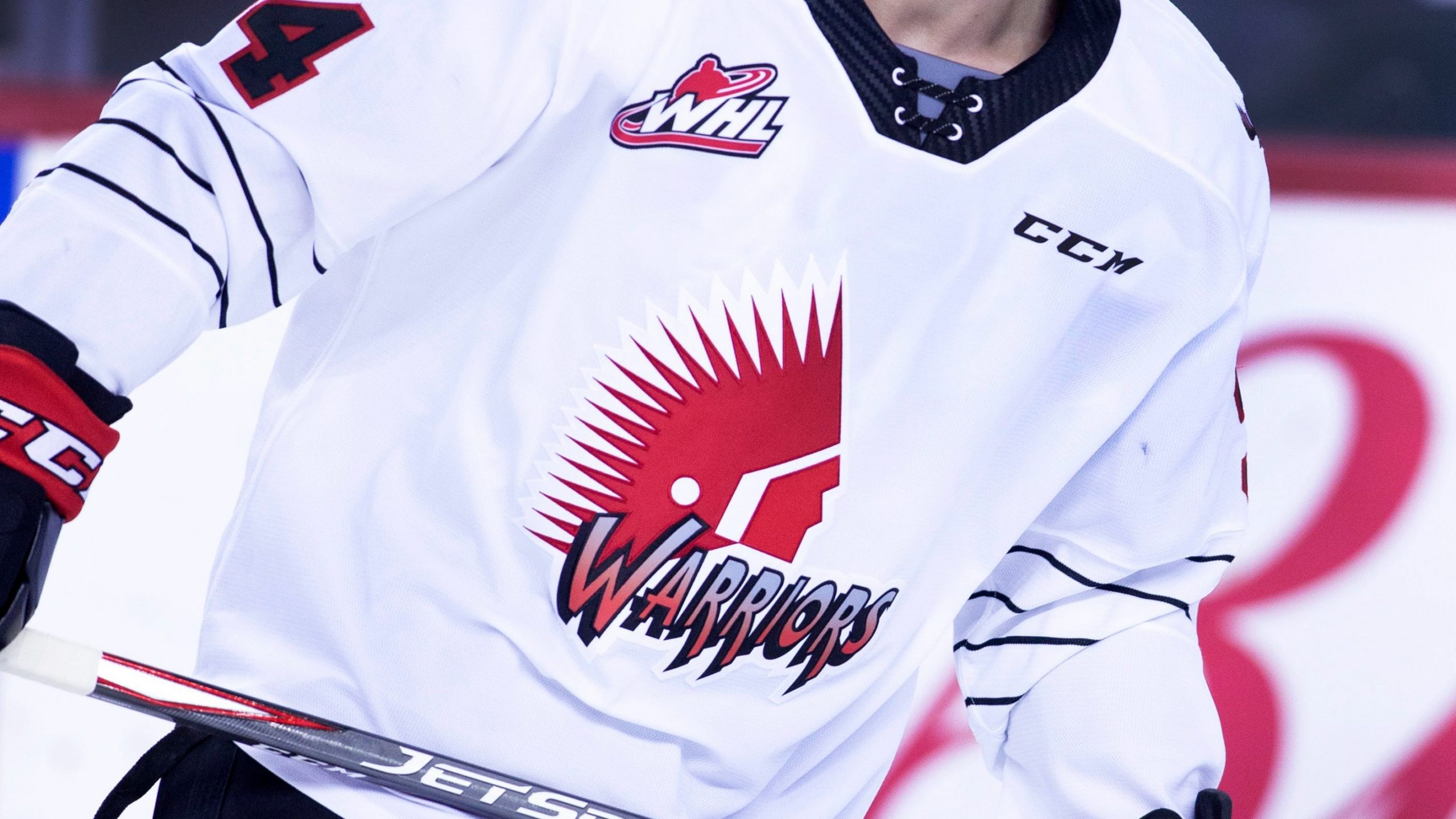 Moose Jaw Warriors logo on a jersey worn during a game against the Calgary Hitmen in Calgary, Ab. on Friday, Oct. 18, 2019. (Larry MacDougal/CP)