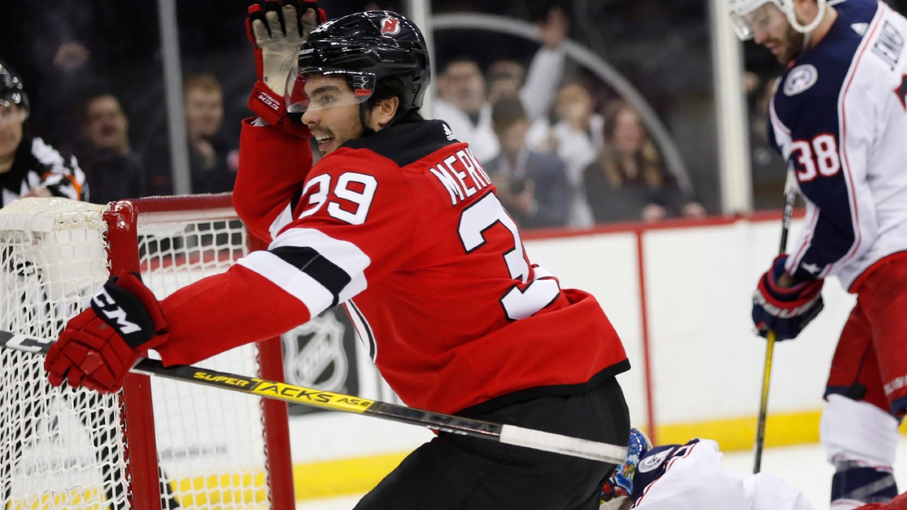 New Jersey Devils right wing Nick Merkley (39) has re-signed with the club. (Kathy Willens/AP)