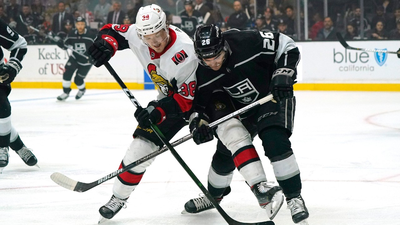 Ottawa Senators left wing Rudolfs Balcers, left, has signed a one-year contract. (Mark J. Terrill/AP)