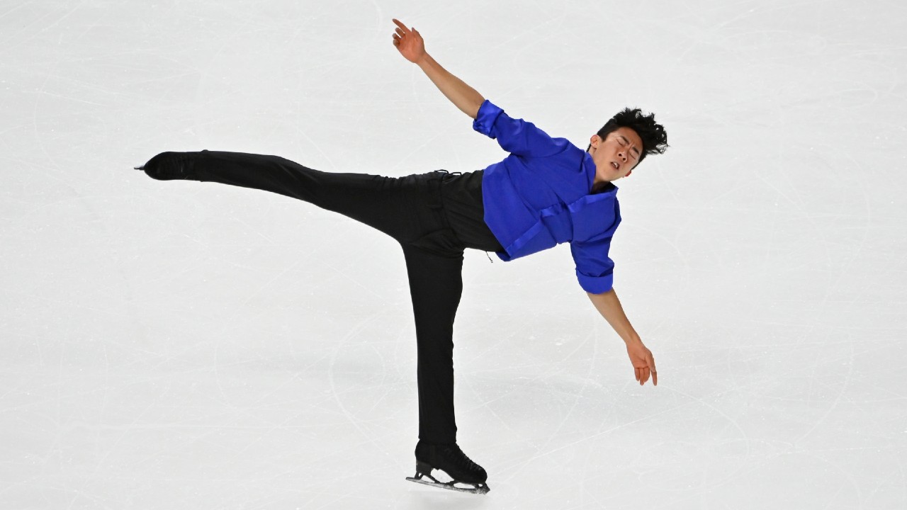 Nathan Chen, of the United States, competes during men's free skating program in the International Skating Union Grand Prix of Figure Skating Series, Saturday, Oct. 24, 2020, in Las Vegas. (David Becker/AP)