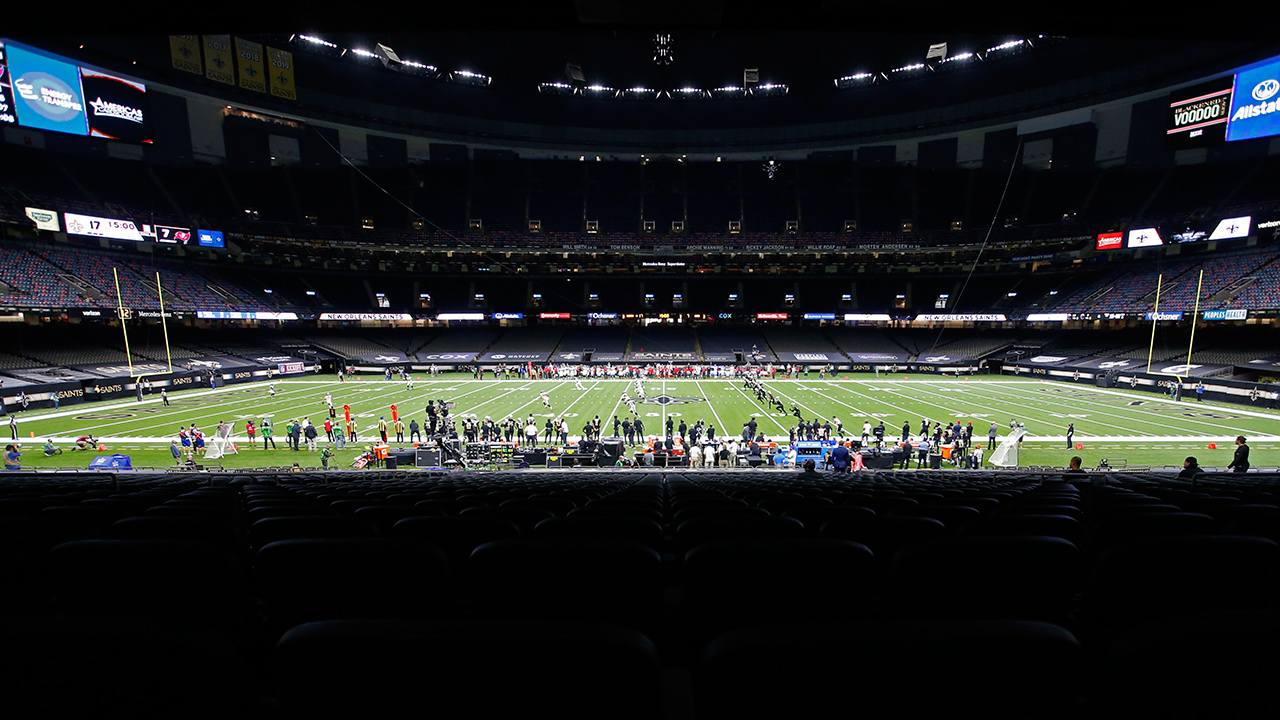 The New Orleans Saints and the Tampa Bay Buccaneers play in the Superdome without any fans, due to the COVID-19 pandemic, in the second half in New Orleans, Sunday, Sept. 13, 2020. (Butch Dill/AP)