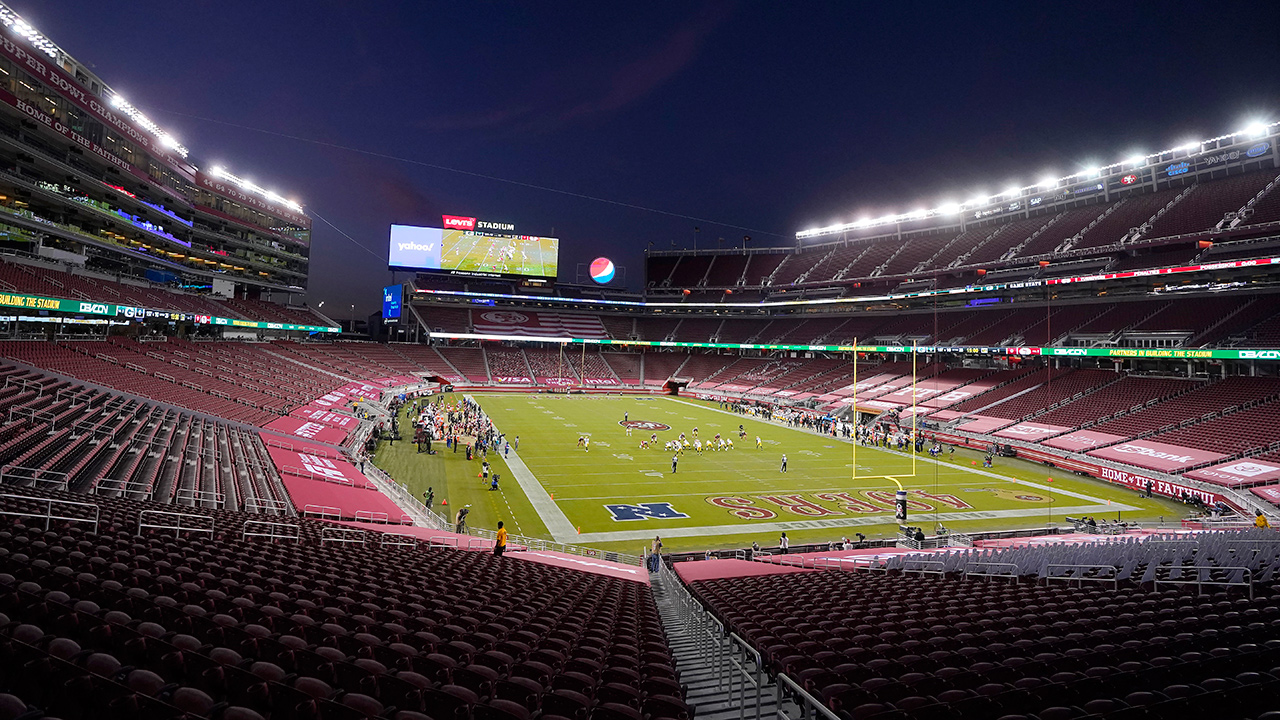 Empty seats at Levi's Stadium are shown during the first half of an NFL football game between the San Francisco 49ers and the Green Bay Packers in Santa Clara, Calif., Thursday, Nov. 5, 2020. (Jeff Chiu/AP)