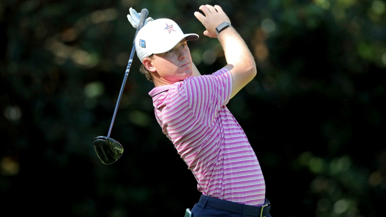 John Augenstein tees off on the 7th hole during the second round of the Masters. (Curtis Compton/Atlanta Journal-Constitution via AP)