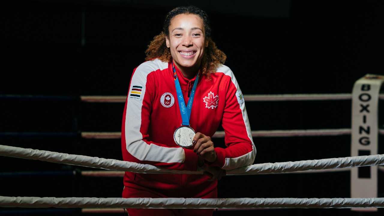 Canadian boxer Tammara Thibeault wears her recently-upgraded Lima 2019 Pan Am games silver medal in Montreal. (Canadian Olympic Committee-Johany Jutras/Team Canada via CP)