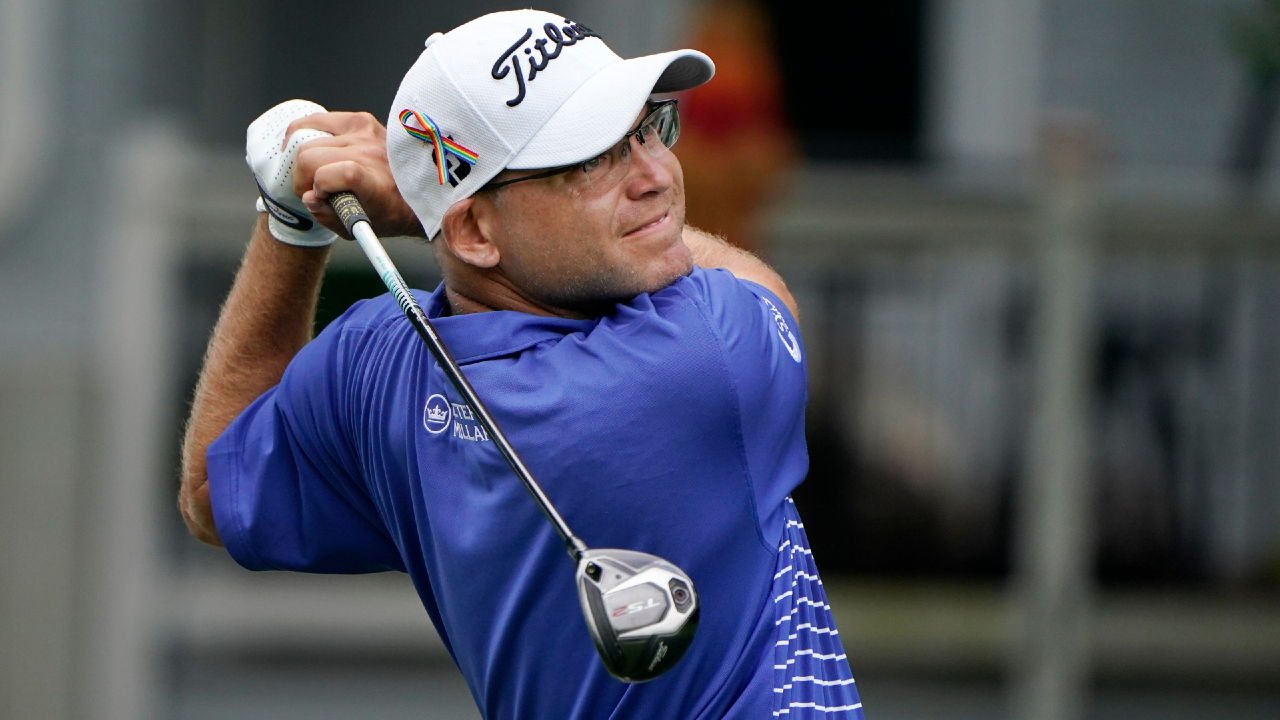 Bill  Haas drives on the eighth hole during the second round of the Wyndham Championship golf tournament at Sedgefield Country Club on Friday, Aug. 14, 2020, in Greensboro, N.C. (Chris Carlson/AP)

