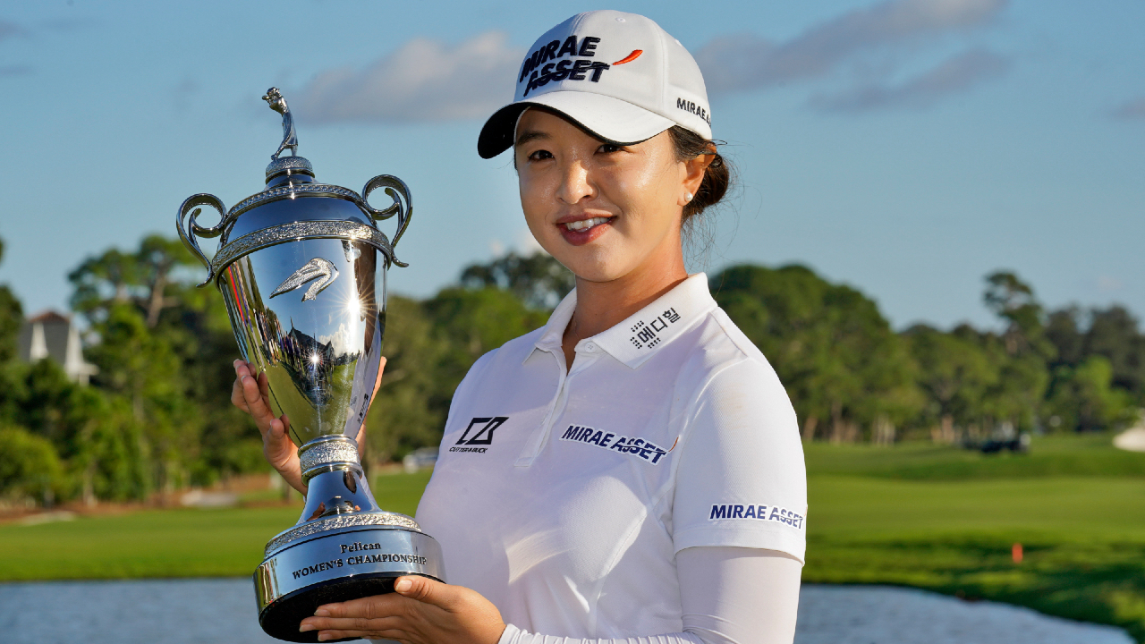 Sei Young Kim, of South Korea, holds the trophy after winning the LPGA Pelican Women's Championship golf tournament Sunday, Nov. 22, 2020, in Belleair, Fla. (Chris O'Meara/AP)
