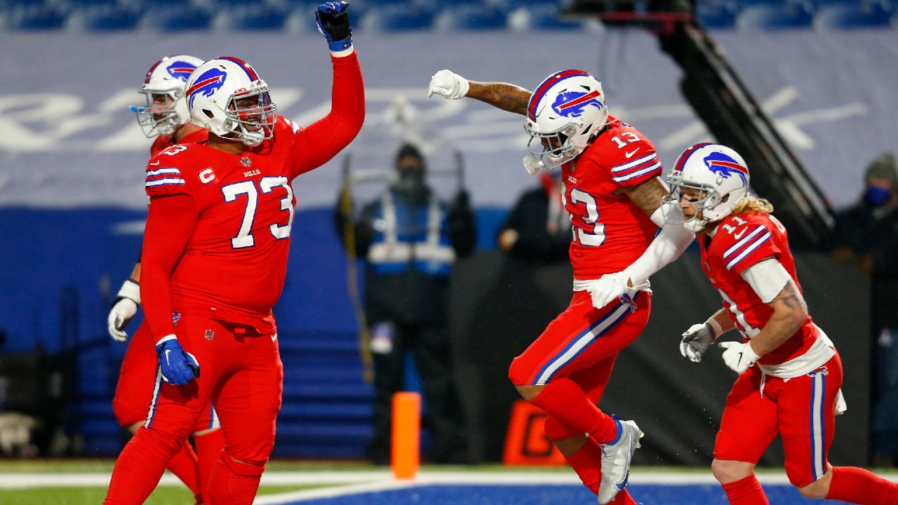 Buffalo Bills wide receiver Gabriel Davis (13) celebrates after taking a pass from Josh Allen for a touchdown during the second half of an NFL football game against the Pittsburgh Steelers in Orchard Park, N.Y., Sunday, Dec. 13, 2020. (Jeffrey T. Barnes/AP)