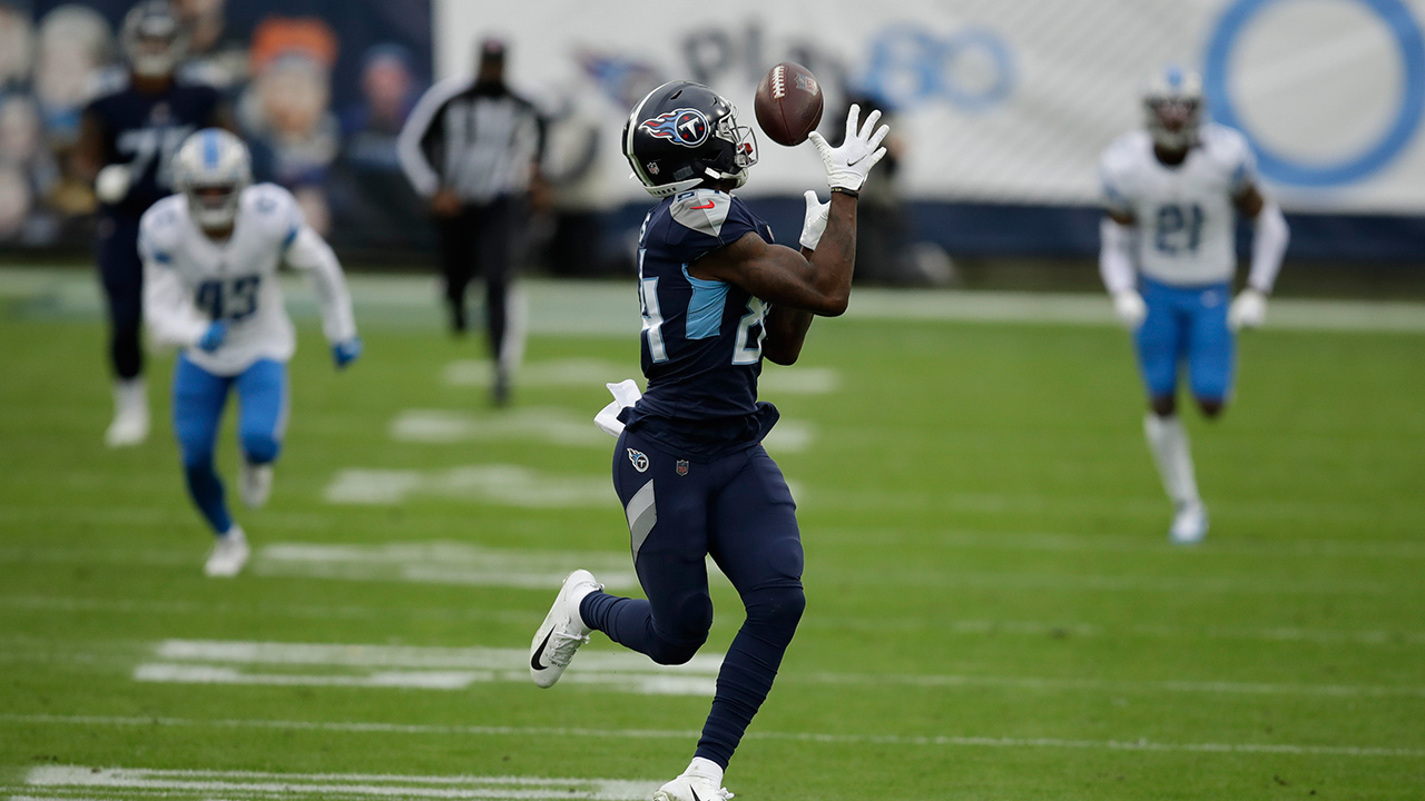 Tennessee Titans wide receiver Corey Davis catches a touchdown pass against the Detroit Lions during the first half of an NFL football game Sunday, Dec. 20, 2020, in Nashville, N.C. (Ben Margot/AP)