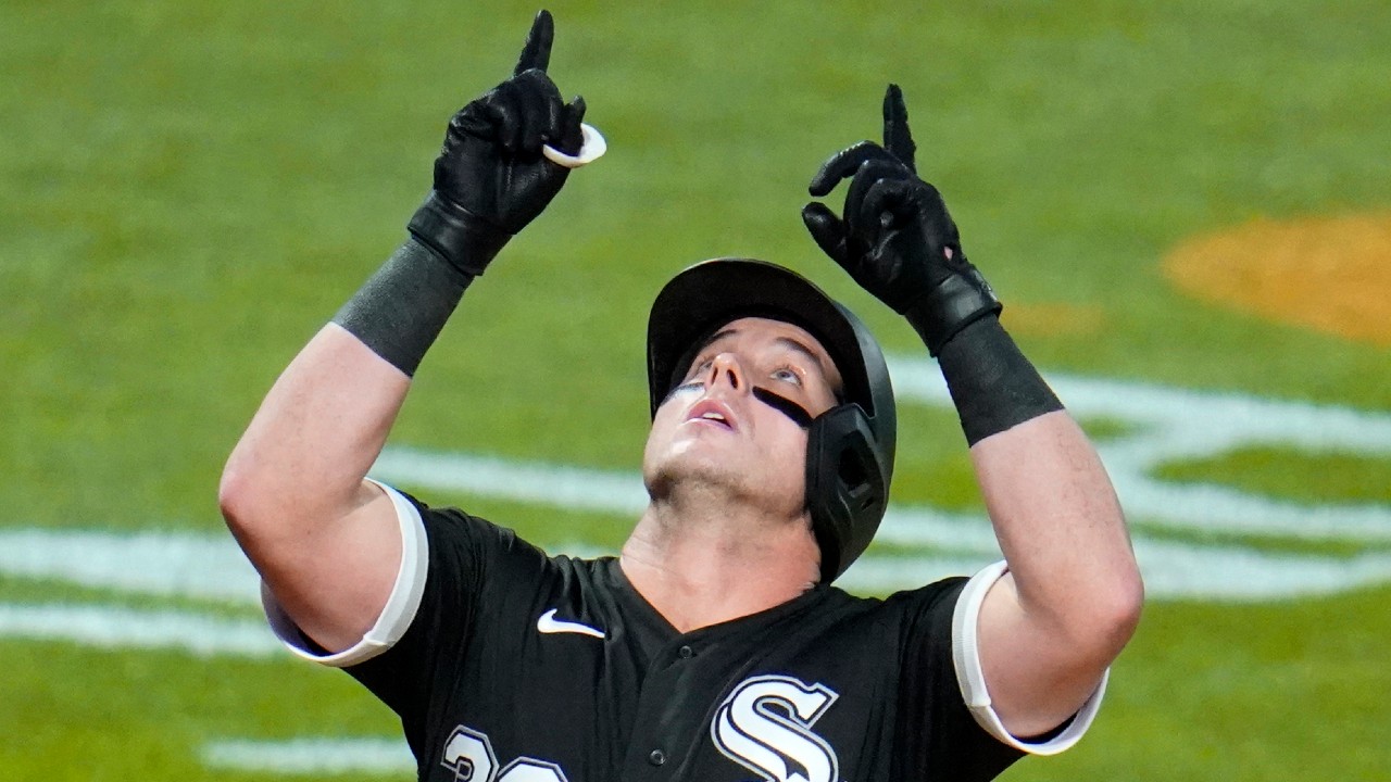 Chicago White Sox's James McCann (33) celebrates as he crosses home plate after hitting a solo home run off Pittsburgh Pirates starting pitcher JT Brubaker during the third inning of a baseball game in Pittsburgh, Wednesday, Sept. 9, 2020. (Gene J. Puskar/AP)