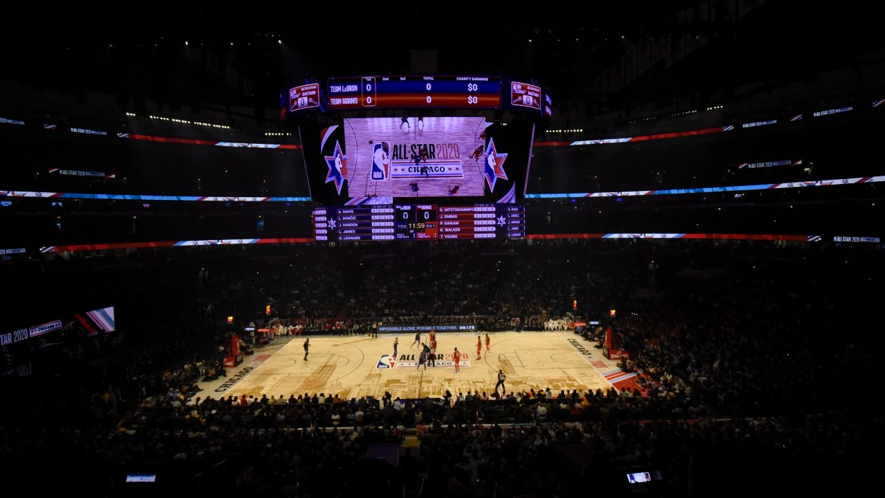 The opening tip off of the NBA All-Star basketball game. (David Banks/AP)