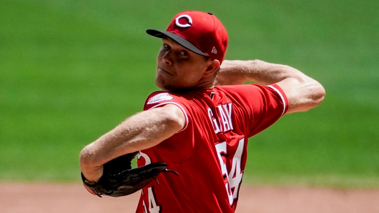 Cincinnati Reds starting pitcher Sonny Gray throws during the first inning of a baseball game against the Milwaukee Brewers Sunday, Aug. 9, 2020, in Milwaukee. (AP Photo/Morry Gash)