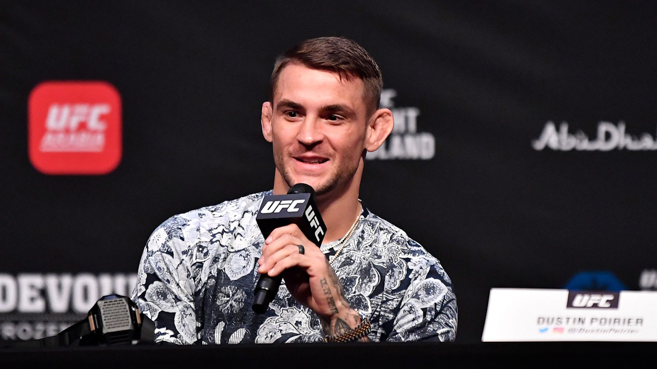 Dustin-Poirier-answers-a-question-during-the-UFC-257-press-conference