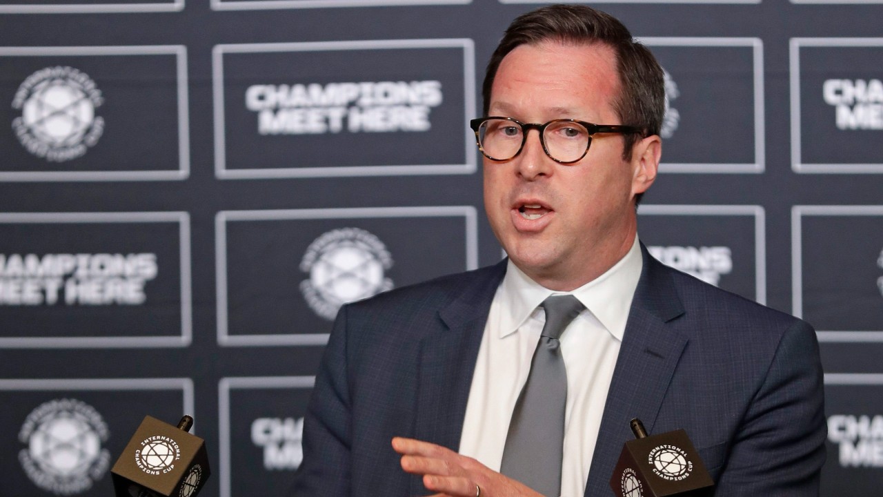 In this July 9, 2019, file photo, Carolina Panthers president Tom Glick speaks to the media during a news conference in Charlotte. (Chuck Burton, File, AP) 