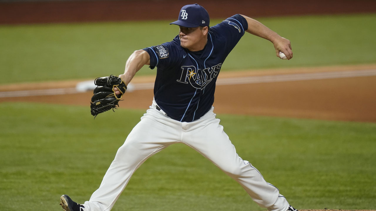 Tampa Bay Rays relief pitcher Aaron Loup throws against the Los Angeles Dodgers. (Eric Gay.AP)