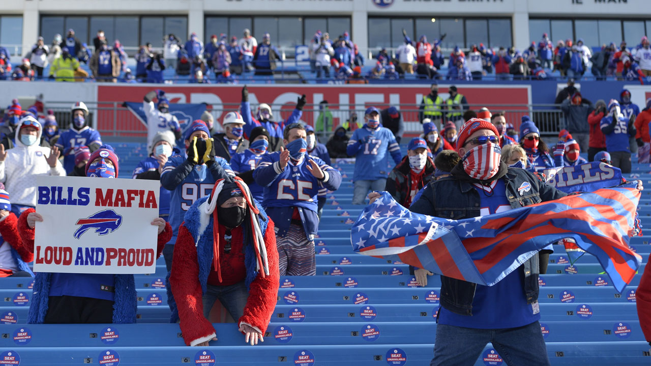 Buffalo Bills fans cheer during the first half of an NFL wild-card playoff football game against the Indianapolis Colts. (Adrian Kraus/AP)