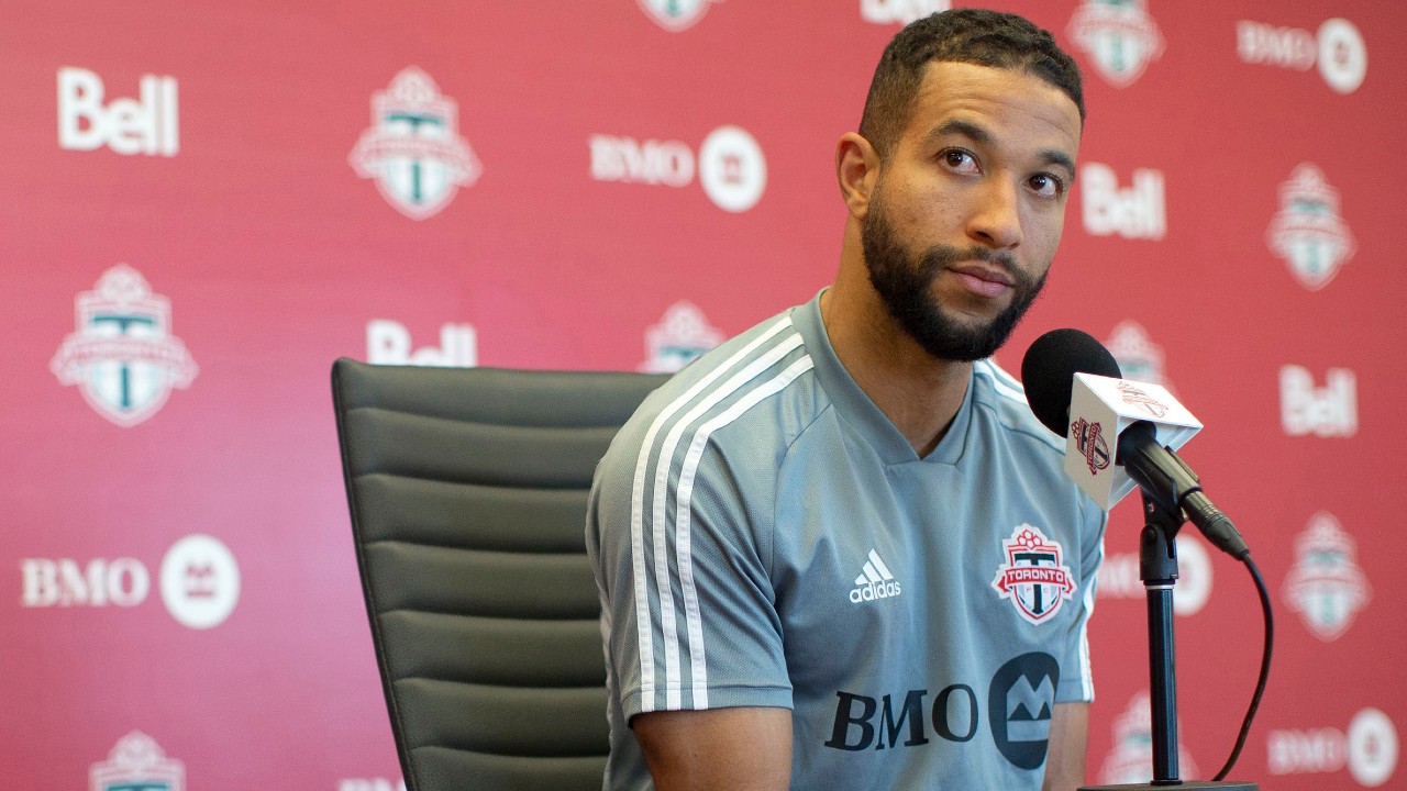Toronto FC's Justin Morrow speaks to the media during an end of season availability. (Chris Young/CP)