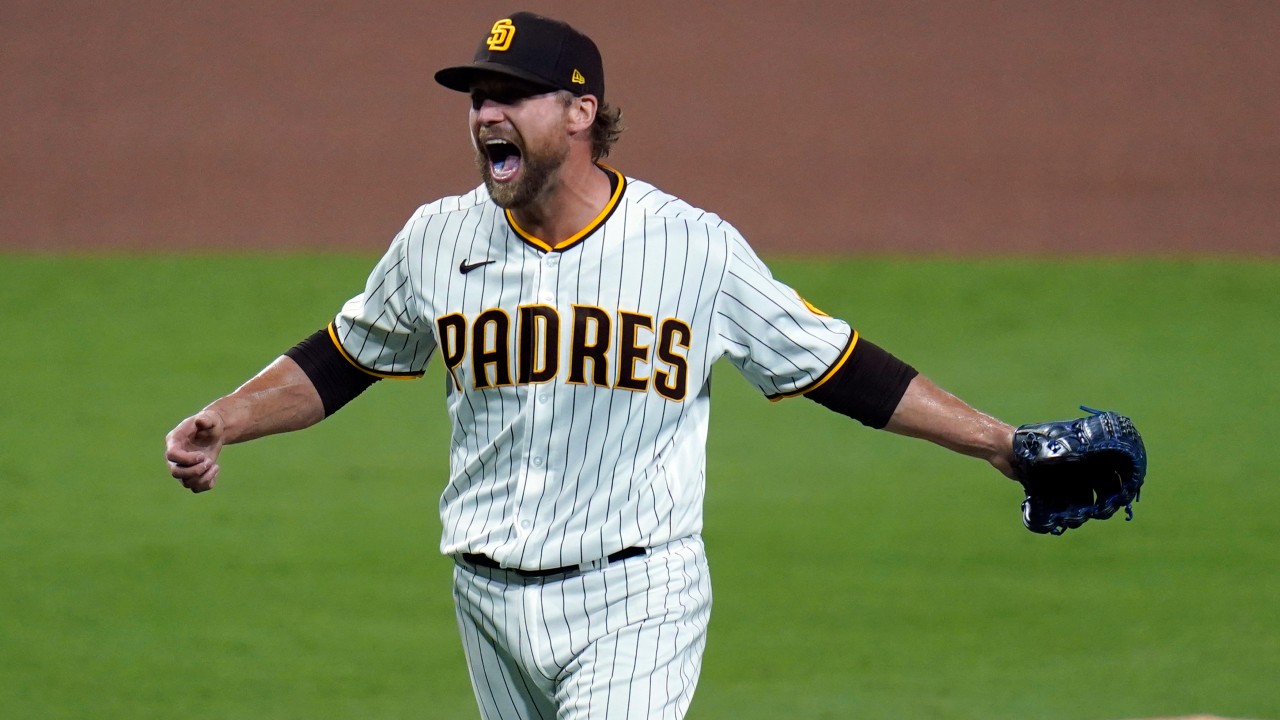 Trevor Rosenthal celebrates after the Padres defeated the St. Louis Cardinals 4-0 in Game 3 of a National League wild-card baseball series. (Gregory Bull/AP)