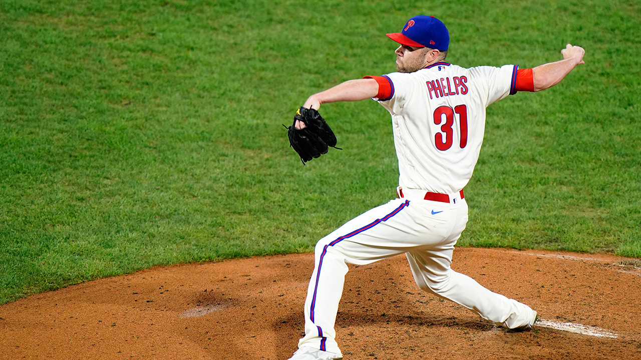 Philadelphia Phillies' David Phelps pitches during the sixth inning of the second baseball game in a doubleheader against the Boston Red Sox, Tuesday, Sept. 8, 2020, in Philadelphia. (Matt Slocum/AP)