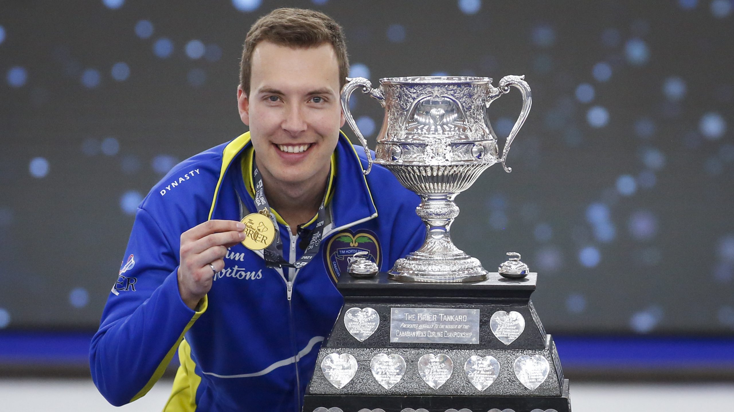Team Albertaskip Brendan Bottcher celebrates defeating Team Wild Card Two to win the Brier curling final in Calgary, Alta., Sunday, March 14, 2021. (Jeff McIntosh/CP)