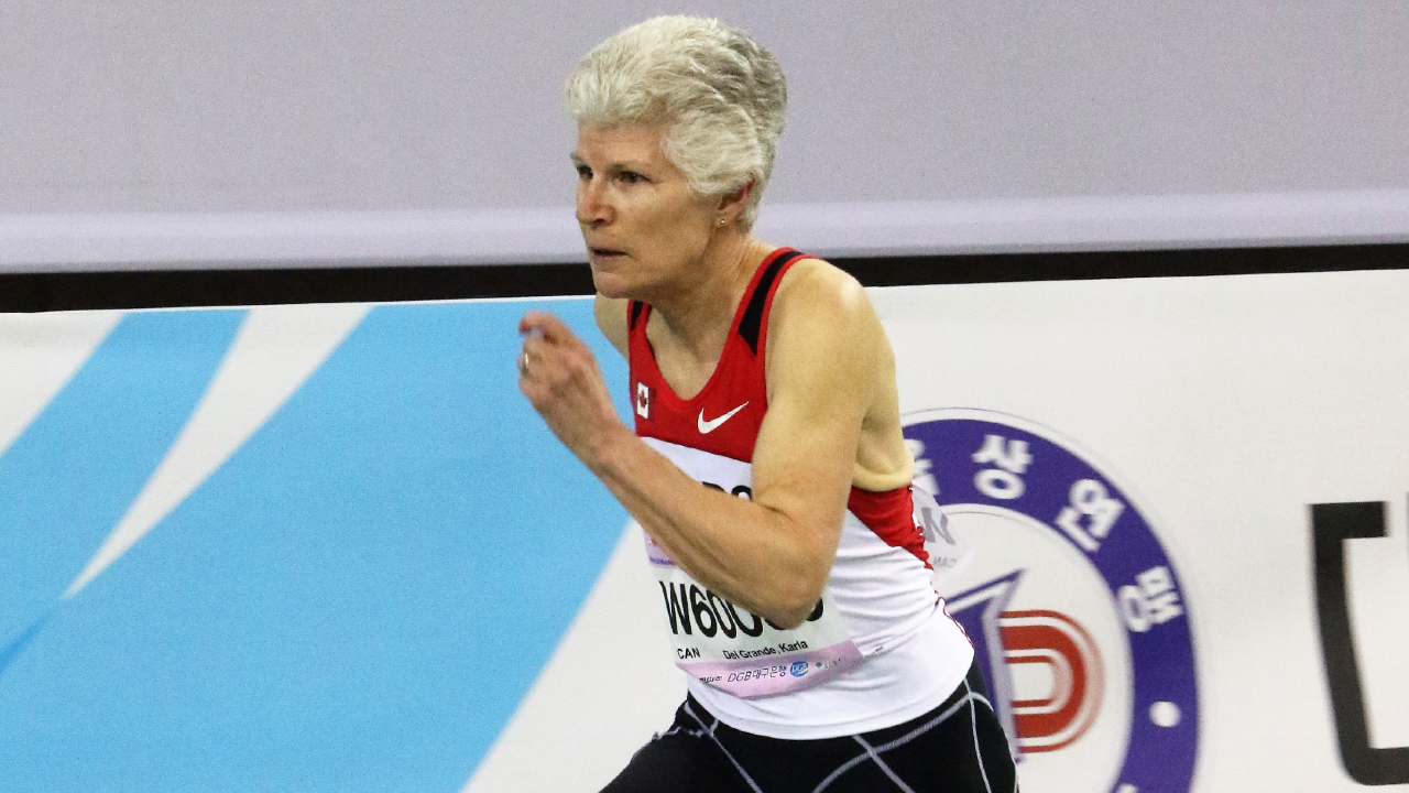 Karla Del Grande is shown in this handout image at the World Masters Indoor Championships, Daegu, South Korea, 2017. The Toronto sprinter, who turns 68 on Saturday, was named the world masters athlete of the decade recently. (THE CANADIAN PRESS/Doug Smith)