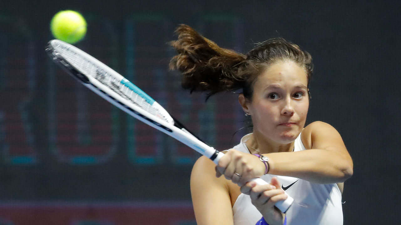 Daria Kasatkina returns the ball to Svetlana Kuznetsova of Russia during the St. Petersburg Ladies Trophy semifinal. (Dmitri Lovetsky/AP)