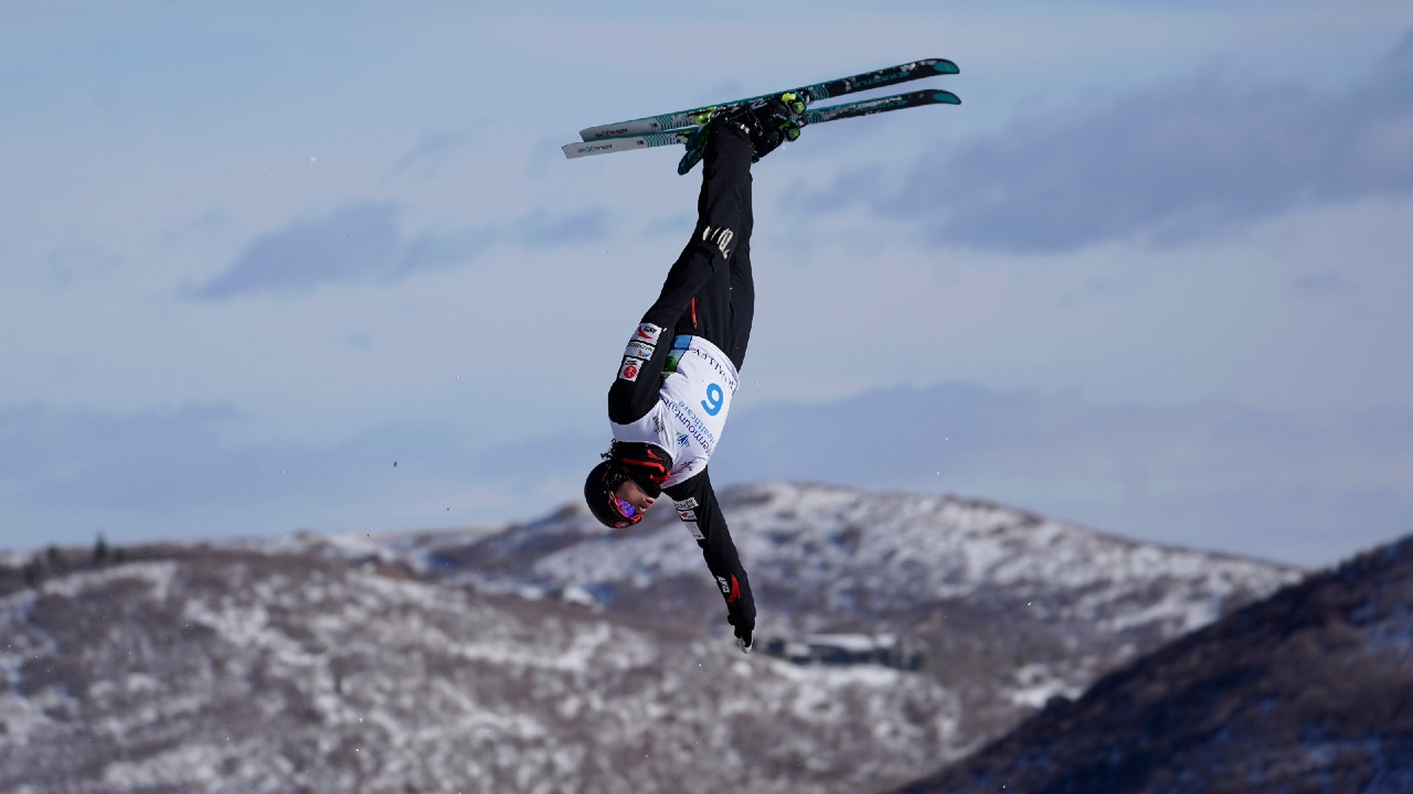 Canada's Marion Thenault competes during qualifying in the World Cup women's freestyle aerials skiing event, Saturday, Feb. 6, 2021, in Deer Valley, Utah. (Rick Bowmer/AP)