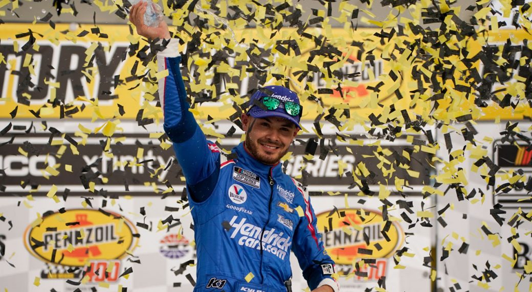 Kyle Larson celebrates return with first win since suspension