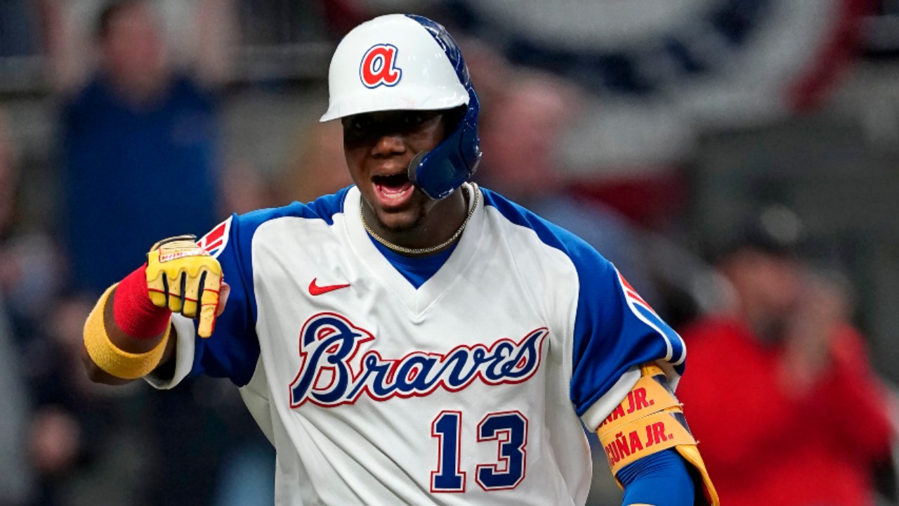 Braves' Ronald Acuna reacts to being pulled from game for not