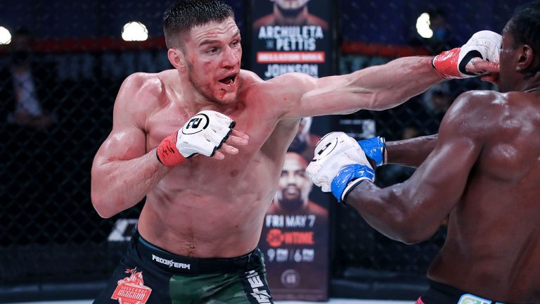 Bellator MMA light-heavyweight champion Vadim Nemkov punches Phil Davis at Bellator 257. (Bellator MMA)