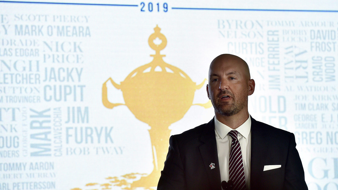 Golf Canada CEO Laurence Applebaum speaks during a media event at Glen Abbey golf course in Oakville, Ont., on Tuesday, July 3, 2018. (Frank Gunn/CP)