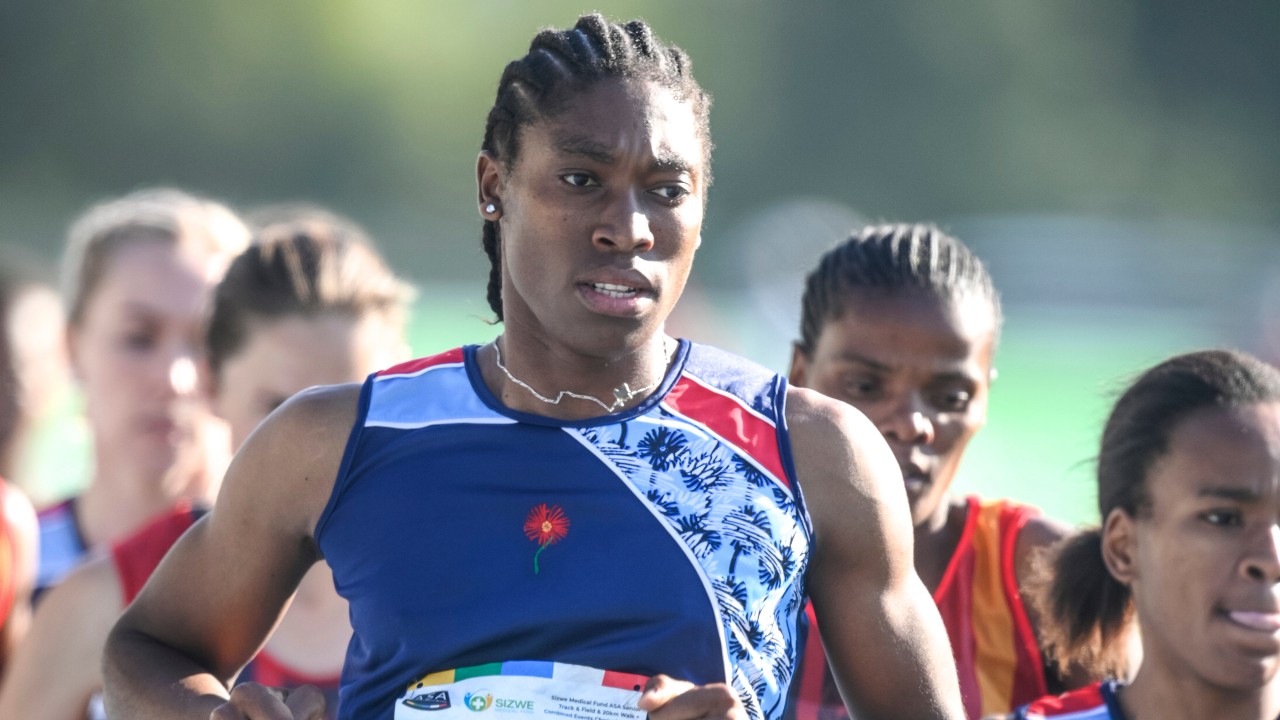 South African long distance athlete Caster Semenya on her way to winning the 5,000 meters at the South African national championships in Pretoria, South Africa, Thursday, April 15, 2021. (Christiaan Kotze / AP)