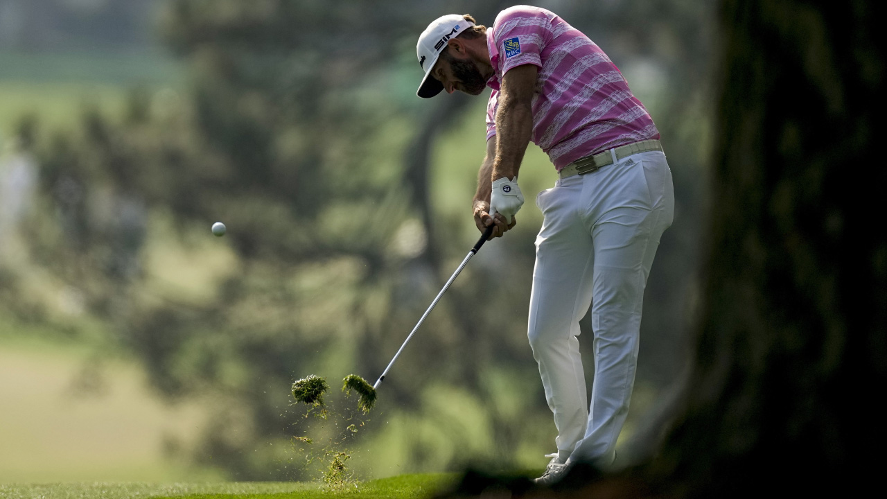 Dustin Johnson hits on the first fairway during the first round of the Masters golf tournament on Thursday, April 8, 2021, in Augusta, Ga. (Matt Slocum/AP)
