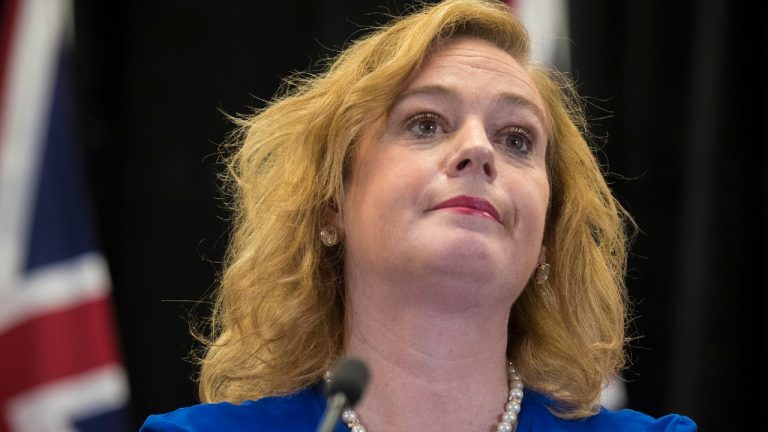 Lisa MacLeod, Minister of Children, Community and Social Service, makes an announcement about Ontario's autism program at Queen's Park in Toronto on Thursday, March 21, 2019. (Tijana Martin / CP)