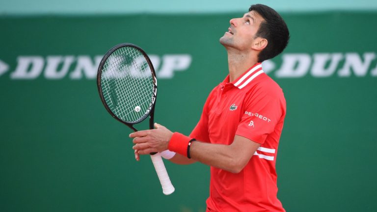 Novak Djokovic (SRB) during his first round match at the Monaco Rolex Masters in Monte Carlo on April 14, 2021. (Corinne Dubreuil/ABACAPRESS.COM)