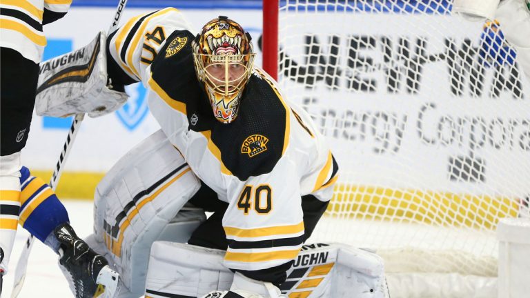 Boston Bruins goalie Tuukka Rask (40) makes a save during a game against the Buffalo Sabres. (Jeffrey T. Barnes/AP)