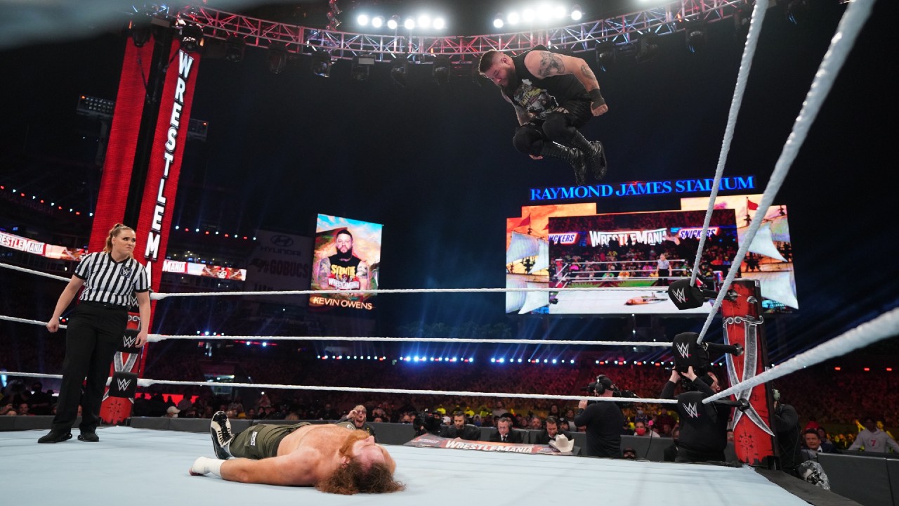 Canadian wrestlers Kevin Owens and Sami Zayn at WrestleMania 37 on Sunday, April 11, 2021. (Photo by WWE)