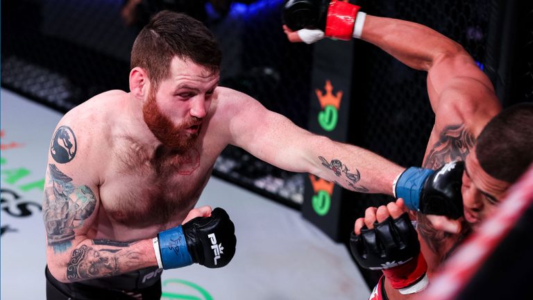 Clay Collard hits Anthony Pettis in the former UFC lightweight champion’s PFL debut as the Professional Fighters League returned for its first event of the 2021 season. (Professional Fighters League)