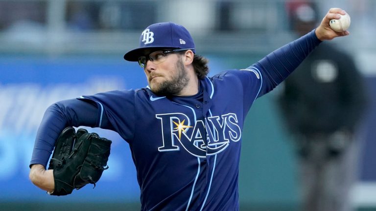 Tampa Bay Rays starting pitcher Josh Fleming throws during the first inning of a baseball game against the Kansas City Royals. (Charlie Riedel/AP)