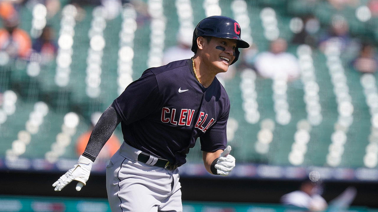 Cleveland's Yu Chang runs for a double during the second inning against the Detroit Tigers, Sunday, April 4, 2021, in Detroit. (Carlos Osorio/AP)